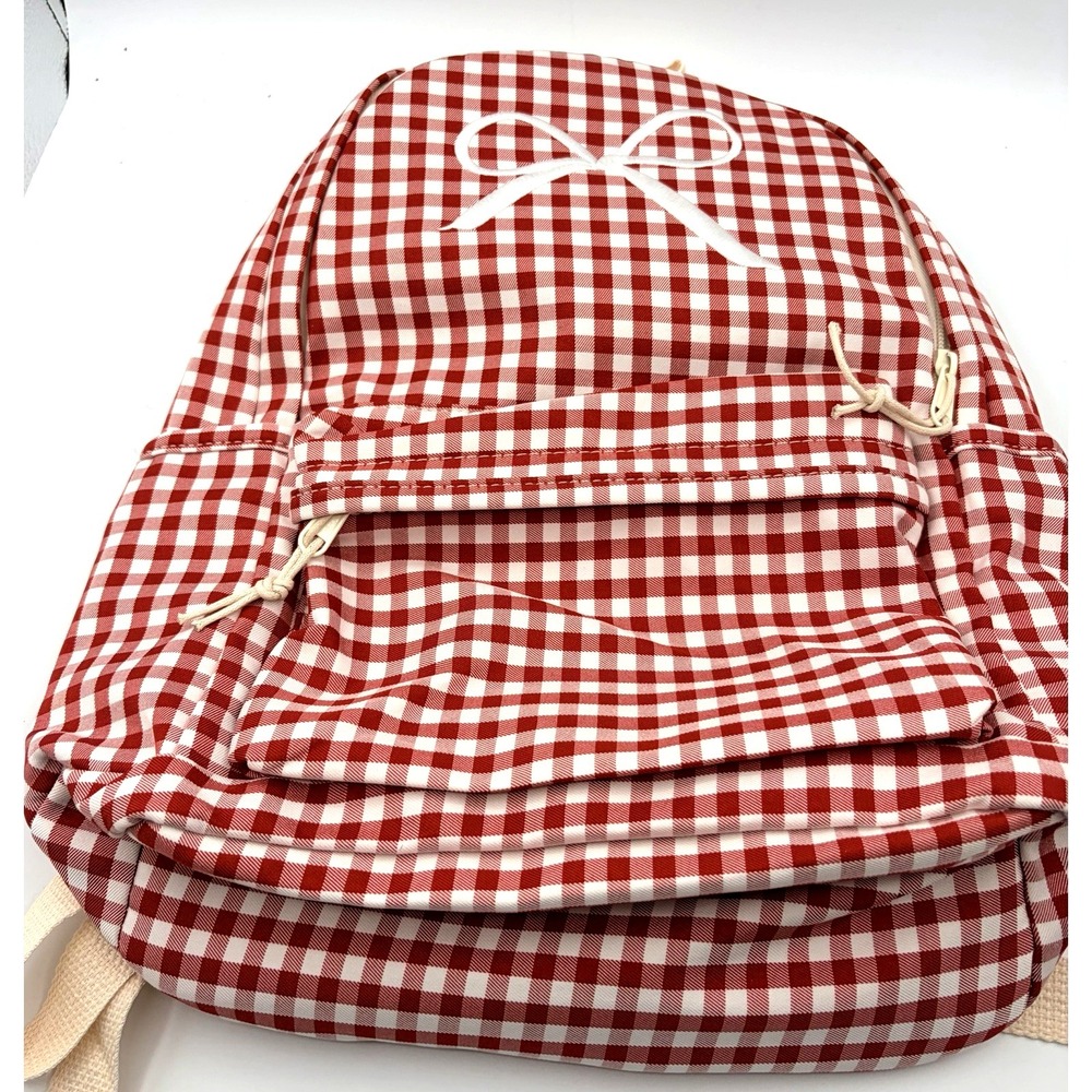 Red and White Checkered Backpack with Embroidered Bow - Zenana